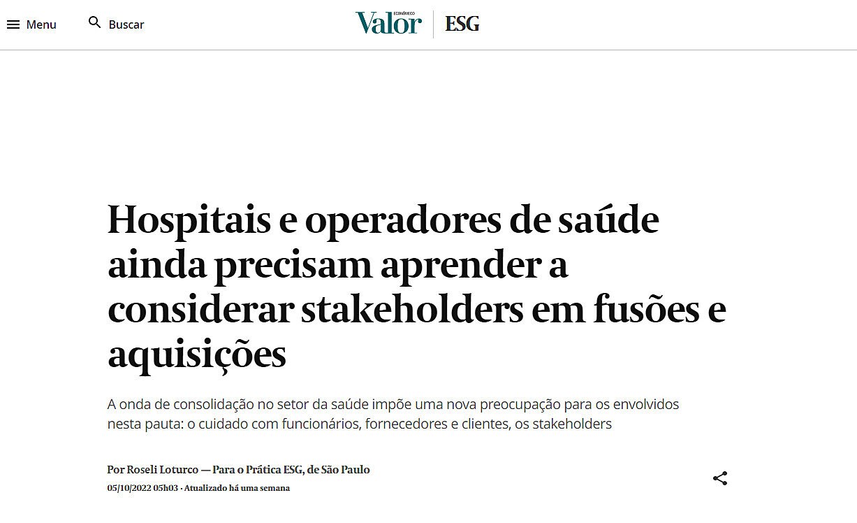 Hospitais e operadores de sade ainda precisam aprender a considerar stakeholders em fuses e aquisies